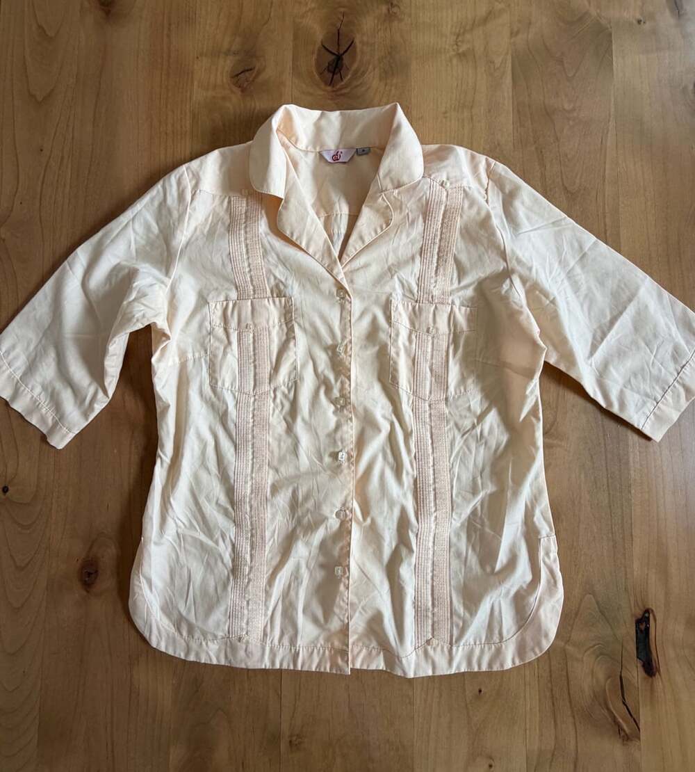 EI Guayabera Shirt Pink-Peach Cotton Pintuck Camp Collar Short Sleeve